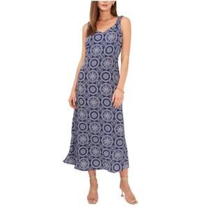 VINCE CAMUTO Womens Navy  Pullover Printed Sleeveless V Neck Midi Dress Sz XS